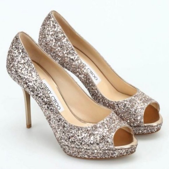 Jimmy Choo Luna Glitter Heel Peep-Toe Pumps size 40.5 - Picture 2 of 10